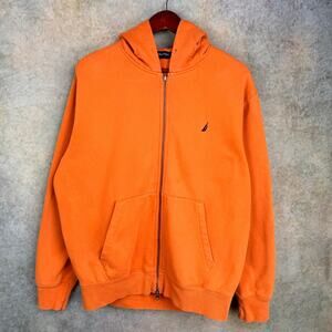 VTG 90s Nautica Full Zip Hoodie Sweatshirt Sz L Orange Black Embroidered Logo
